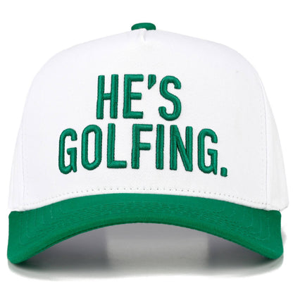 HE'S GOLFING Letter Embroidered on Two Tone Trucker Hat