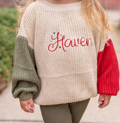 Holiday Color Block Knit Sweater-PREORDER