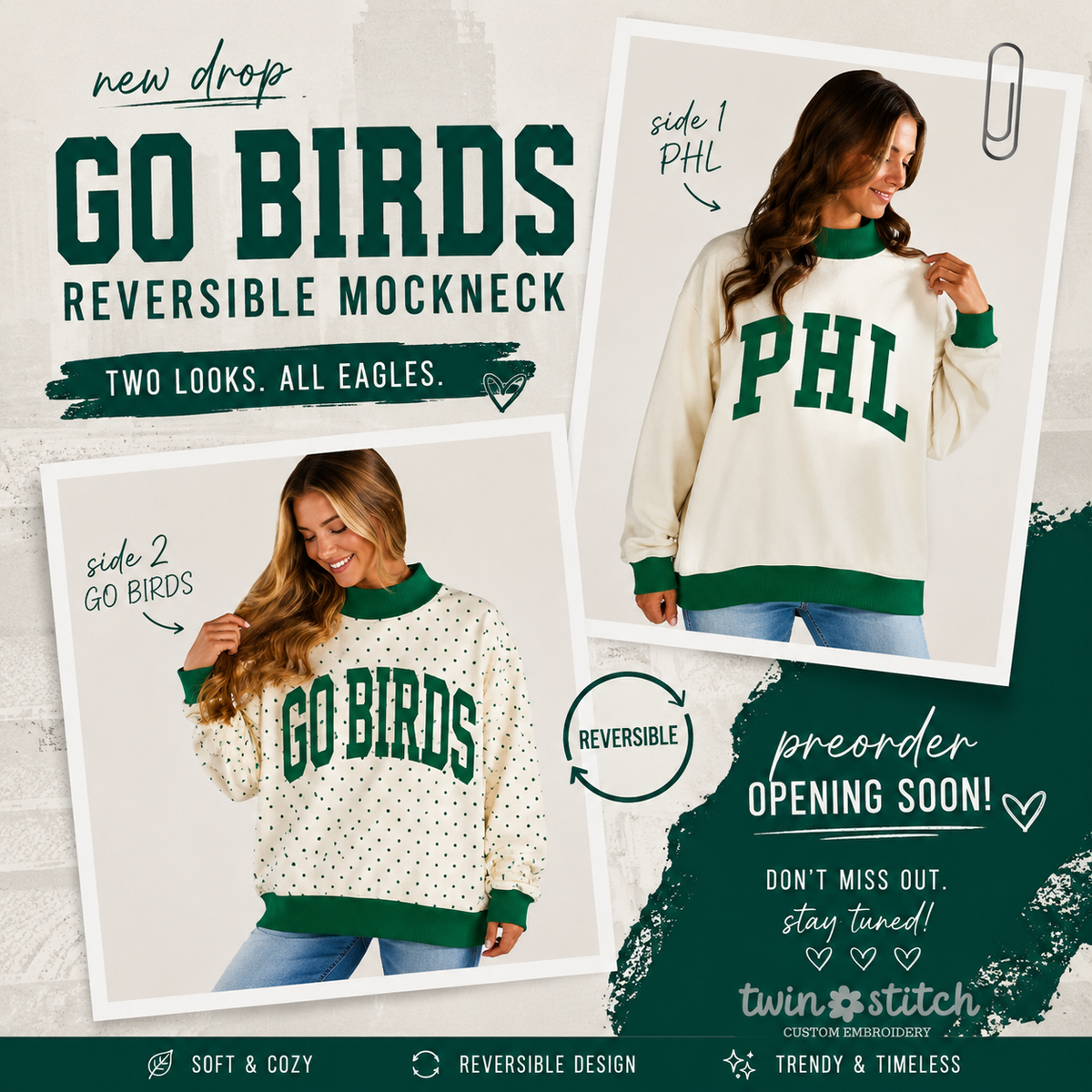 GO BIRDS Reversible Mockneck- PREORDER