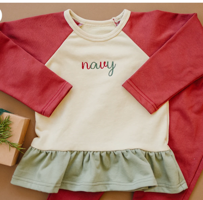 Holiday Color Block Peplum Girls Top ONLY- PREORDER
